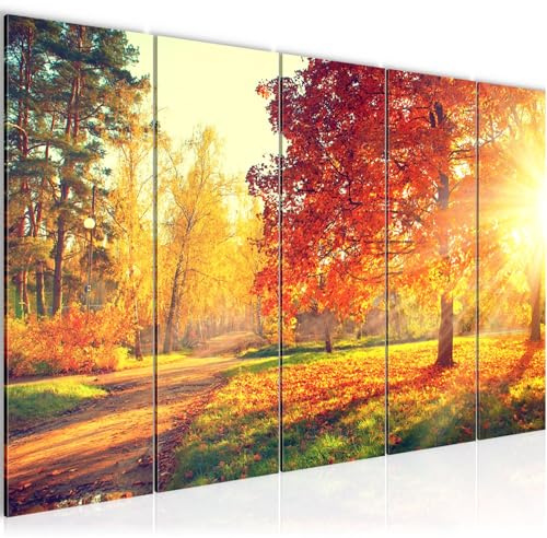Runa Art Wandbild Wald 200 x 80 cm Modern Bild auf Vlies Leinwand Herbst Landschaft Wohnzimmer Schlafzimmer Orange 050255a