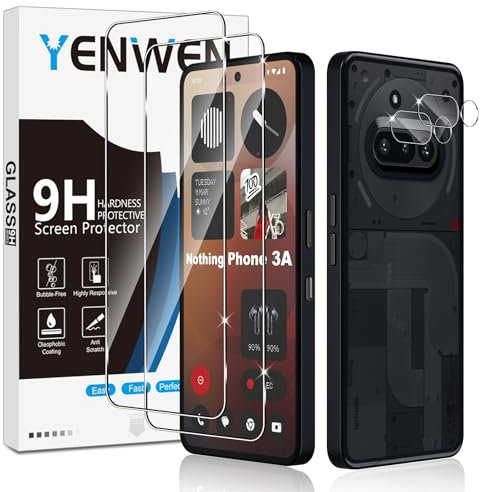 Yenwen Protector de Pantalla para Nothing Phone 3a, 2 Piezas Cristal Templado con 2 Piezas Protector de Lente de Cámara, 9H Dureza Ultra Resistente Vidrio Templado