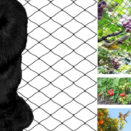 alouweekuky Vogelschutznetz 7.5 m x 15 m, Vogelnetz Schwarz, Reißfestes Pflanzennetz für Hühnergehege, Volierennetz für Schützt Obstbäume und Gemüse vor Vogelfraß(Maschenweite 5 x 5 cm Große Löcher)