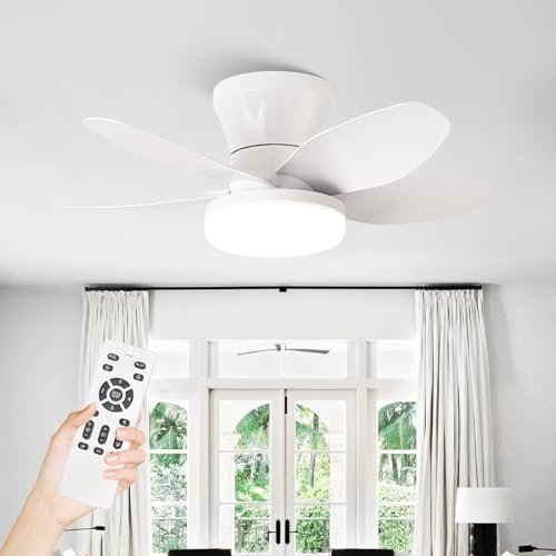 AQLEDY Ventilador Techo Pequeño Con Luz 65cm Silencioso Y Mando Lampara Ventilador Techo Dormitorio 5 Aspas Dc Habitación Pequeña Modernos LED Regulable 6 Velocidades Con Temporizador