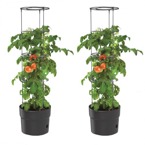 BirnePower 2X Tomatentopf Blumentopf Tomatenkübel 12L Topf für Tomatenpflanzen Tomatenzüchter mit Wasserspeicher Pflanzkübel mit Rankhilfe Rangitter Ø 30 cm H 115 cm
