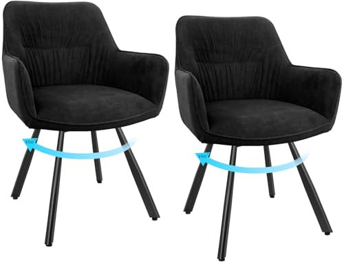 WAFTING Esszimmerstuhl 2er Set drehbar, Armlehnstuhl drehbar 180°, Polsterstuhl Stuhl Samt, Stühle für Esszimmer, Möbel für Wohnzimmer, Arbeitszimmer, Schwarz