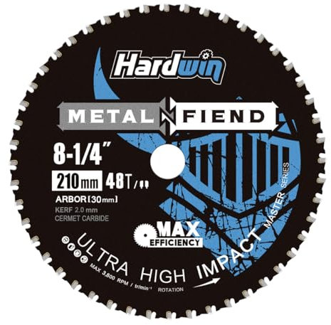 HARDWIN Lama per sega circolare per metallo, 210 mm (48 denti), piastre di taglio in ceramica su acciaio premium, taglio di raffreddamento con poche scintille, per acciaio inox/alluminio, compatibile