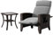 Loungesessel Balkon Set, bequeme Rattan Gartenstühle mit Liegefunktion, Hochlehner Relaxsessel mit Fußteil, verstellbare Polyrattan Gartenliege für Schwergewichtige (Modern, Grau braun+Couchtisch)