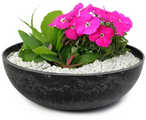 matches21 HOME & HOBBY Pflanzschale für draussen in schwarz marmoriert 25 x 9 cm als wetterfeste Blumen-Schale