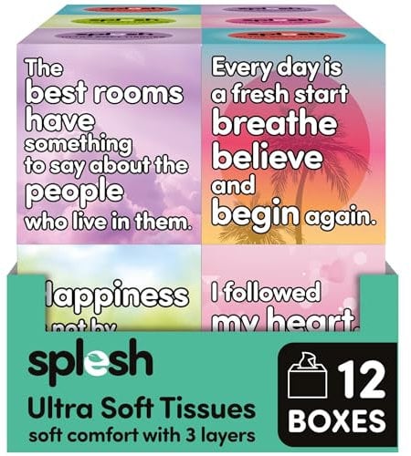 Splesh Ultra Soft 3-Ply Facial Tissues, 12 Square Box of Tissues, 672 Soft & Hygienic Paper Tissue Box Multipack, Strong & Gentle, Face & Nose Cube Tissues Bulk Pack for Home, Office & Daily Use
