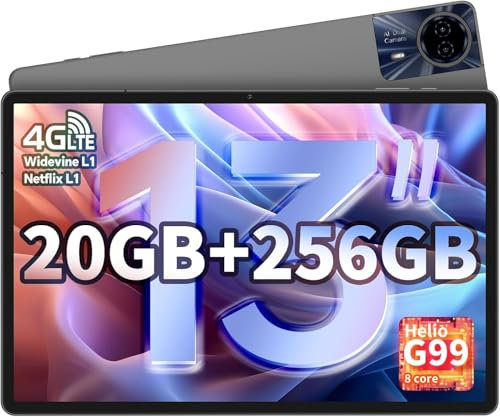 T65MAX Tablet 13 Inch, 20 GB+256 GB/TF 1TB, Helio G99 Octa-Core Gaming Tablet, 10000 mAh/18 W Fast Charge, Large Tablet Android 14 with Widevine L1, 2.4G/5G WiFi, 8+13 MP - Metal
