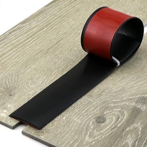 VQWQV Bande De Seuil en PVC Auto-adhésive en Vinyle Grain De Bois Baguette Finition pour Jointure De Bande De Transition De Planches Stratifiées Carrelage Béton(Noir,W:5cm)