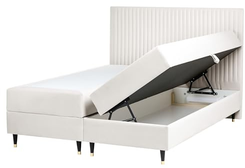 Beliani Velvet Divan Bed Set with Storage EU King Size 5ft3 Continental Bed Off-White Dame