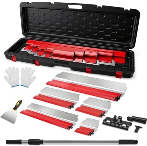 Yigowyigo 5 teiliges Flächenspachtel, Spachtel Set, Spachtel Werkzeug 25/40/60/80/100cm, Teleskopstange zum Verputzen von Wänden und Decken für große Arbeitsbereich Wand Dekoration Bau