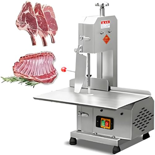 Macchina per tagliare la carne commerciale per supermercati, sega a nastro elettrica per carne, sega a nastro da 750 W per il taglio delle ossa, sega a nastro per il taglio della carne in acciaio in