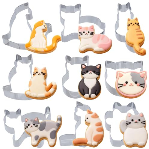 9 Stück Ausstechformen Katze Set, Edelstahl Plätzchen Ausstecher Katze DIY Tiere Keksausstecher für Plätzchen Kekse Kuchen & Deko