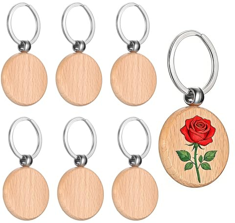 25 Pièces Porte-Clés en Bois Vierges, Porte Clés Bois Brut avec Anneaux, Porte-clés Ronds Naturel Personnalisé pour Bricolage Artisanat Gravure Pyrogravure
