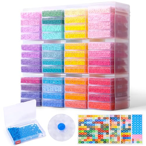 PP OPOUNT Diamond Art Storage for Beads Storage & Line-Up, 48 PCS 2-in-1 Diamond Painting Storage, Convex Point Bottom Design Diamond Art Accessories with Lids for Diamond Painting Crafters