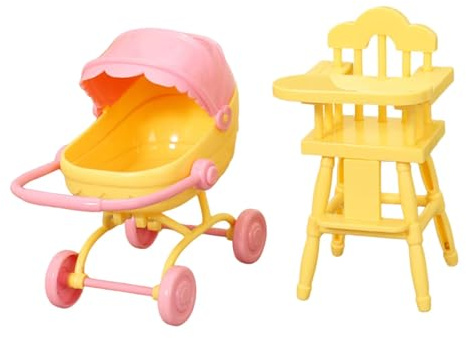 harayaa Hochstuhl Und Mini Hochstuhl Im Maßstab 1:12, Puppenhausmöbel für Realistische Szenengestaltung, Gelb
