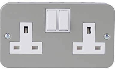 Schneider Electric GMC132SS - Caja de prueba doble (13 A, metal), color gris con inserto blanco