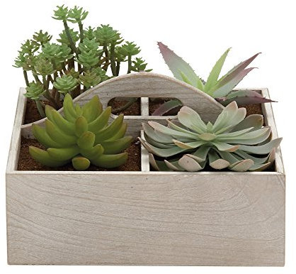 Deco 79 Artificial Succulent Plant Garden in Wooden Box', Amazon's value is 70007 Plastic Plants in Pot, 9 by 7