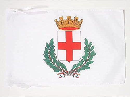 BANDIERA CITTÀ DI MILANO CON STEMMA 45x30cm - BANDIERINA MILANESE 30 x 45 cm cordicelle - AZ FLAG