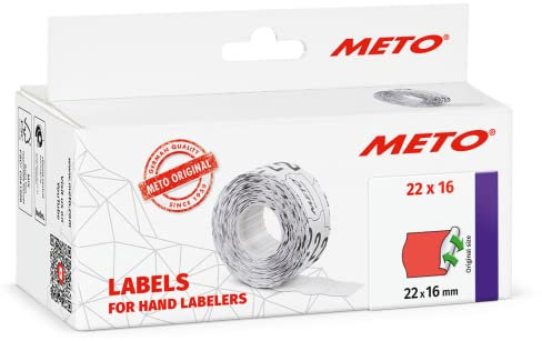 Meto Preisauszeichner Etiketten (22x16 mm, 2-zeilig, 6.000 Stück, fluor rot, wiederablösbar, Preisetiketten für Meto, Contact, Sato, Avery, Tovel, Samark etc.)