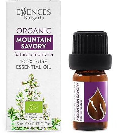 Essences Bulgaria Organic Mountain Savory Essential Oil 5ml | Satureja Montana | 100% Pure and Natural | Undiluted | Therapeutic Grade | Family Owned Farm | Steam-Distilled | Non-GMO | Vegan