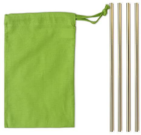 Personalised Engraved Gold Metal Straws x 4 Stainless Steel Re-usable and Dishwasher Safe Comes with Cleaning Brush and Gift Bag UK Supplied