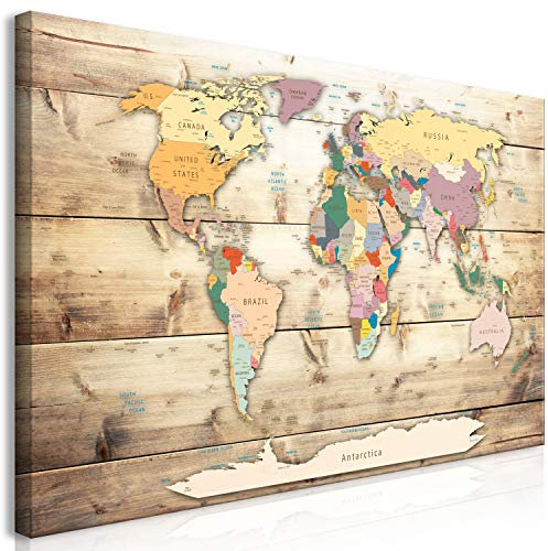 B&D XXL Wandbild Mega XXXL Weltkarte Einteiliger XXL-Format Kunstdruck zur Selbstmontage Leinwandbilder moderne Bilder DIY Wanddekoration Wohnung Deko Holz k-B-0009-ak-e