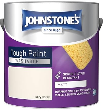 Johnstone's - Washable Paint - Ivory Spray - Matt Finish - Emulsion Paint - Highly Durable - Stain Resistant - Non Toxic & Low Odour - 12m2 Coverage per Litre - 2.5L