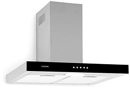Klarstein Darya Dunstabzugshaube Wandhaube, EEK A, 60 cm, 310 m³/h Abluft, 2 Aluminium-Fettfilter, 67 dB, Edelstahl, schwarze Acrylglas-Front, Umluftbetrieb möglich, silber