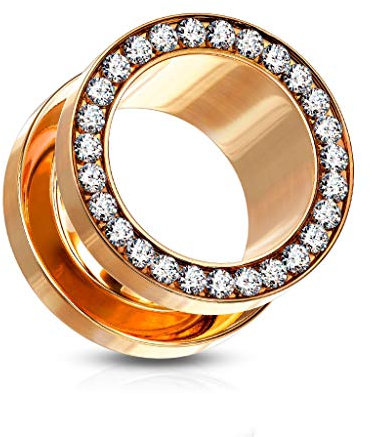 beyoutifulthings Ohr-Tunnel Zirkonia-Kranz Roségold Clear Ohr-Piercing Edelstahl Ohr-Schmuck Screw Fit Flesh Plug Schraub-Verschluss 10mm