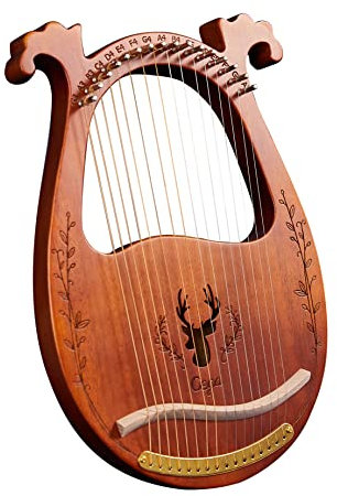 Harfe instrument Lyre 16 Saiten Mahagoni Lyre Lyric Instrument Kleine Harfe Saiteninstrument Mit Tragetasche/Extra Saitenset/Stimmschlüssel/ 2 Stück Picks/Anleitung,Braun