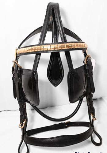 Zugpferd-Geschirr, Lederimitat, goldfarbene Beschläge, Schwarz, Größe XS