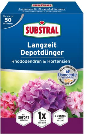 Substral Langzeit Depotdünger für Rhododendren & Hortensien, Himbeeren, Heidelbeeren, u.a, düngt 6 Monate, 750g, grün