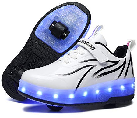 Aizeroth USB Aufladen 7 Farbwechsel LED Blinkend Schuhe Mit Doppelt Rollen Automatisch Räder Rochen Skateboardschuhe Outdoor Fitnessschuhe Gymnastik Sneakers für Jungen Mädchen Schön Geschenk