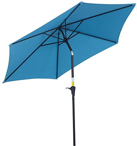 Outsunny 2.6M Garden Parasol Umbrella with Tilt and Crank, Outdoor Sun Parasol Sunshade Shelter with Aluminium Frame, Blue