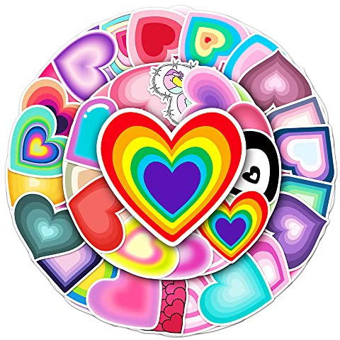 Varied Colorful Heart Stickers for Boys Girls Kids Teens,Cartoon Vinyl Waterproof Stickers for Laptop Flasks Water Bottle Tablet Scrapbook Cup Bike Phone Car, Trendy Cute Decals Pack[Heart-50Pcs]