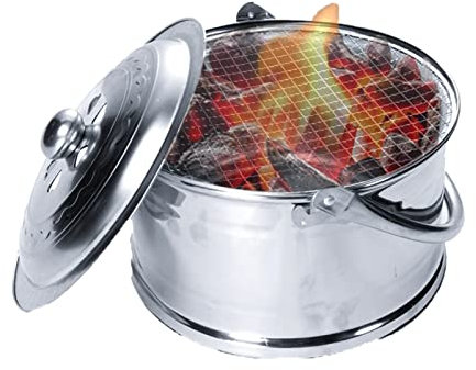 Brasero portable sans fumée pour le bois - Brasero à charbon de bois - Chauffage intérieur et extérieur (argenté)