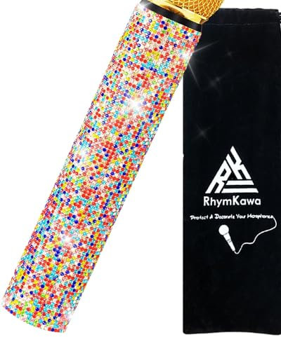 RhymKawa Colorful Crystal Mic Handle Cover for Universal Wireless Microphone and SM58, Beta 58A, Sparkle Cordless Handheld Shining on Tours & Shows