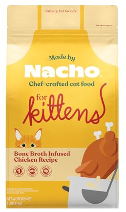 Made by Nacho Kitten Dry Kibble Infused with Bone Broth, Healthy High Protein Cat Food, Cage-Free Chicken and Chicken Liver, 2lb Bag