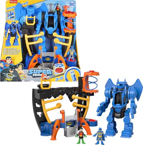 Fisher-Price IMAGINEXT DC Super Friends - Batman Robo-Kommandozentrale Spielset mit abnehmbarem Roboter und Batwing, für Kinder von 3 bis 8 Jahren, HML02