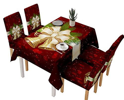 Valink Weihnachten Tisch- und Stuhlhussen Set Küche Esszimmer Tischdecke Dekorationen Glocken Tischdecke 140x180