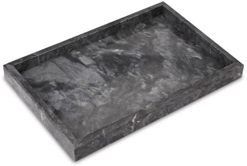 Marble Bathroom Vanity Tray, Natural Luxury Vanity Home Kitchen Bathroom Table Tray, Stone Decorative Countertop Dresser Trays for Key Coffee Perfume Jewelry Makeup (Black, 12x 8 x1.2)