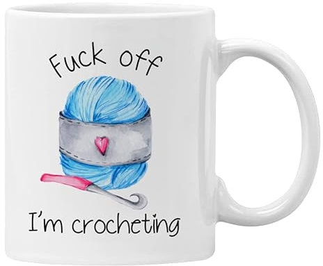 Plumfoolery F**k Off I'm Crocheting Mug Gift for Her, Funny Profanity Cup (White)