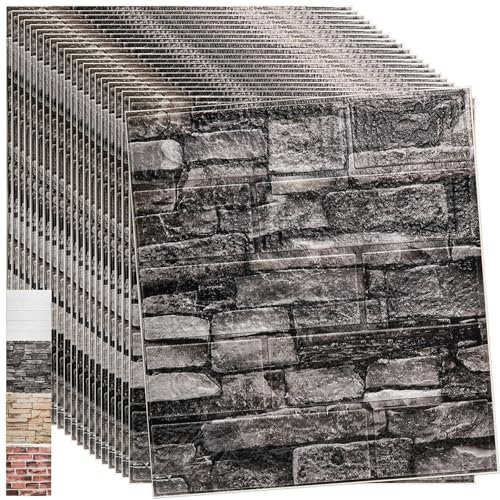 WAPANE Lot de 40 papiers peints 3D à décoller et à coller - Panneaux muraux en brique 3D auto-adhésifs - Amovibles - Imperméable - En mousse PE - À peindre - Pour salon, cuisine, télévision et