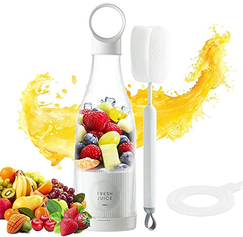 Batidora Portatil,450ml Licuadora Portátil,USB Recargable Inalámbrica Mini Batidora con 4 Cuchillas,Mezcladora Personal para Smoothie o Batidos,Batidora Multifuncional para Viajes,Oficina(Blanco)