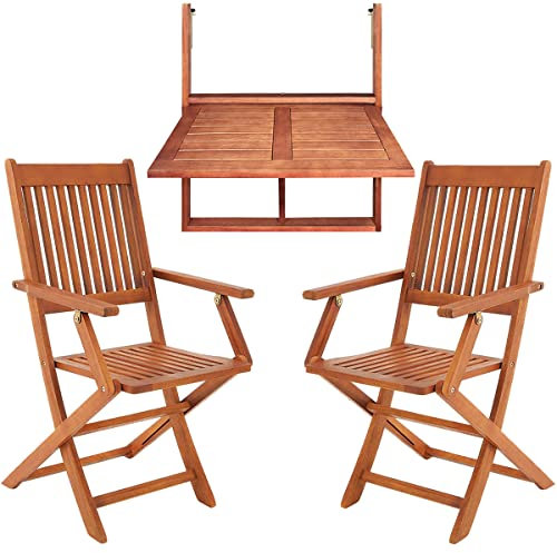 CASARIA® 3-Piece Balcony Furniture Set | FSC®-Certified Acacia Wood | Foldable | Weatherproof | Adjustable Hanging Table | Stylish and Durable | Ideal for Outdoor Use