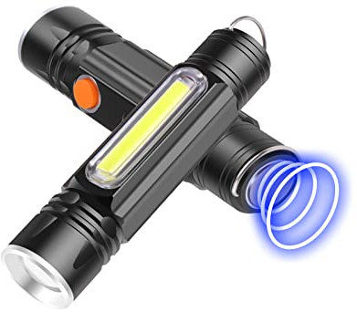 Linterna LED recargable por USB con luz COB y zoom, 4 modos de bolsillo, linterna pequeña con imán de cola para exteriores, correr, senderismo, pesca, trabajo