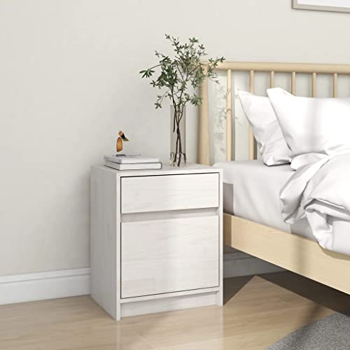 INLIFE Nachttisch Weiß 40x31x50 cm Massivholz Kiefer,Weiß,6.2KG,808125