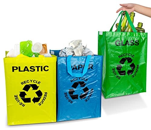 Sistema de separación de basura, 3 unidades, sistema de reciclaje, bolsas de basura reutilizables para papel y chatarra, bolsas con asa, grandes contenedores para almacenamiento de residuos en la