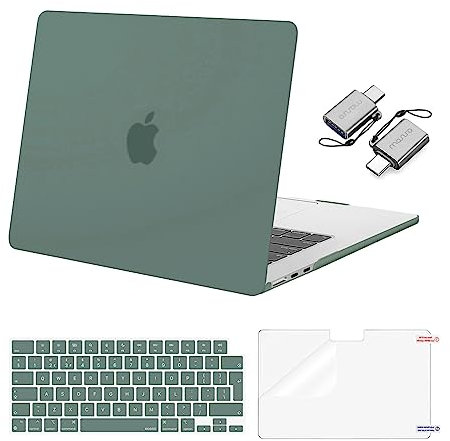 MOSISO Compatible with MacBook Air 15 inch Case 2025 2024 2023 M4 M3 M2 A3241 A3114 A2941, Hard Shell Cover for MacBook Air Case M2 M3 M4 15 &KeyboardSkin&ScreenFilm&Type C Adapter, Emerald Green
