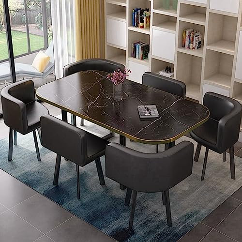 RUANLOV Bartisch mit Barhocker Set,Esstisch Rectangular mit 6 Stühlen,Konferenztisch, Besprechungstisch,Tisch und Stühle Set für Esszimmer Küche Wohnzimmer,(1 Esstisch + 6 Stühlen) (P 90x150cm)
